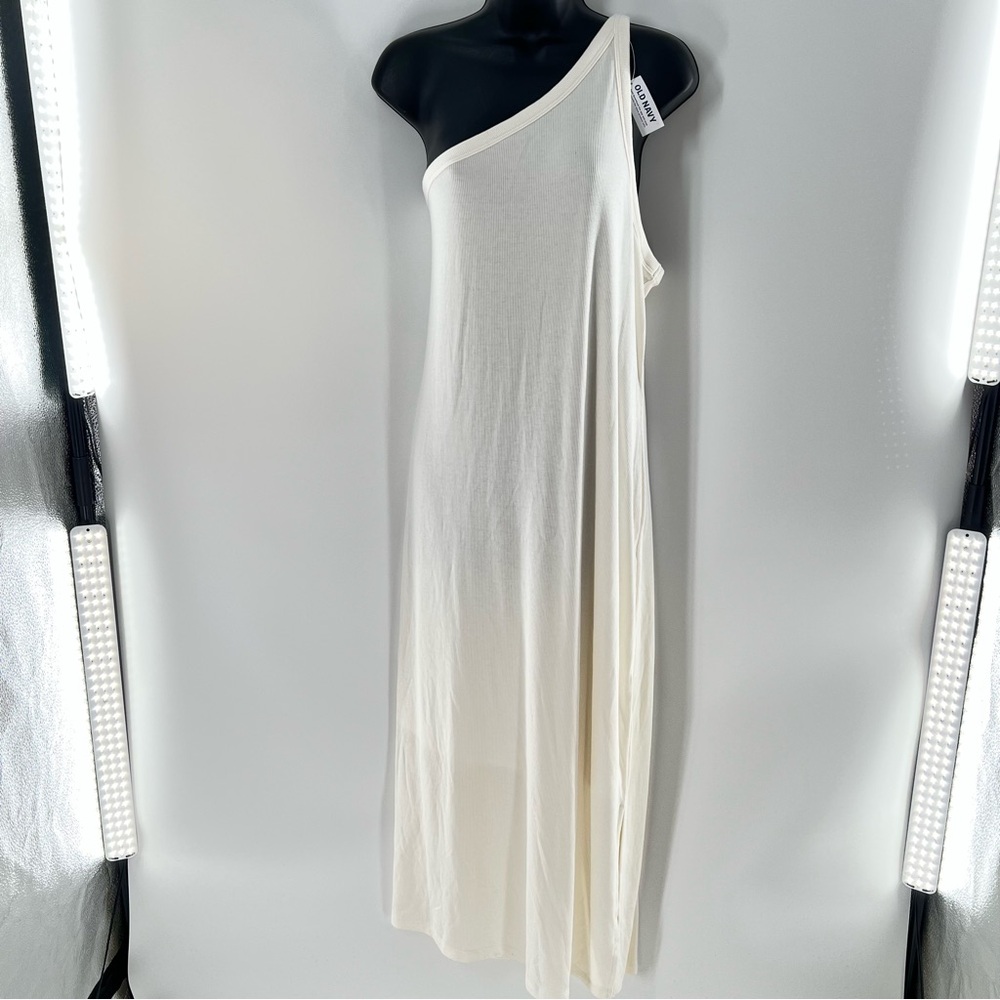 Old Navy Active Women’s One-Shoulder Ribbed Knit Tank Dress-Cream/Off White-XXL